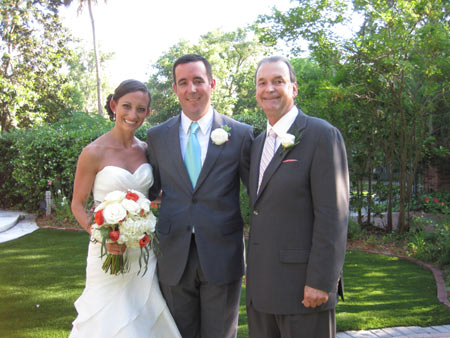 Jack Edmonds with the newly married couple at Sweetwater Branch Inn Wedding Location