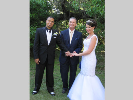 Jack Edmonds with bride and groom at Kanapaha Botanical Gardens